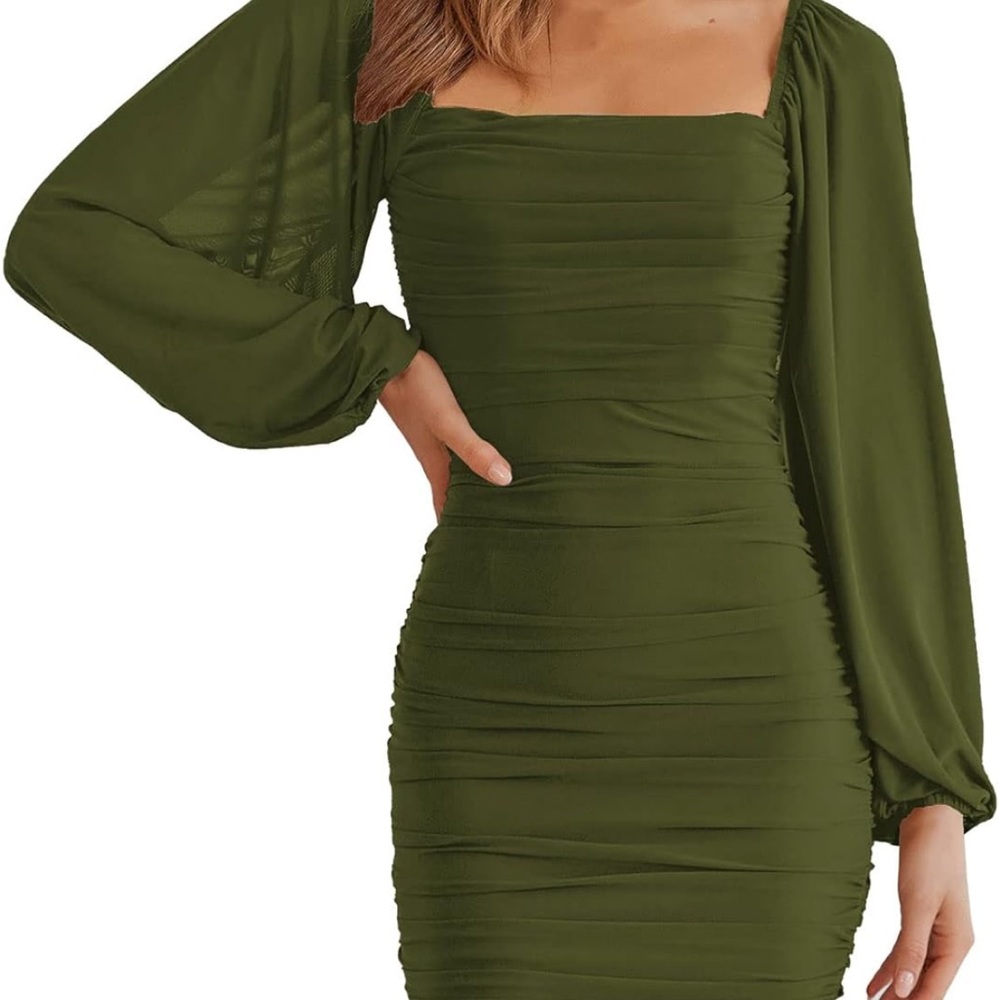 Chic Long Sleeve Olive Dress